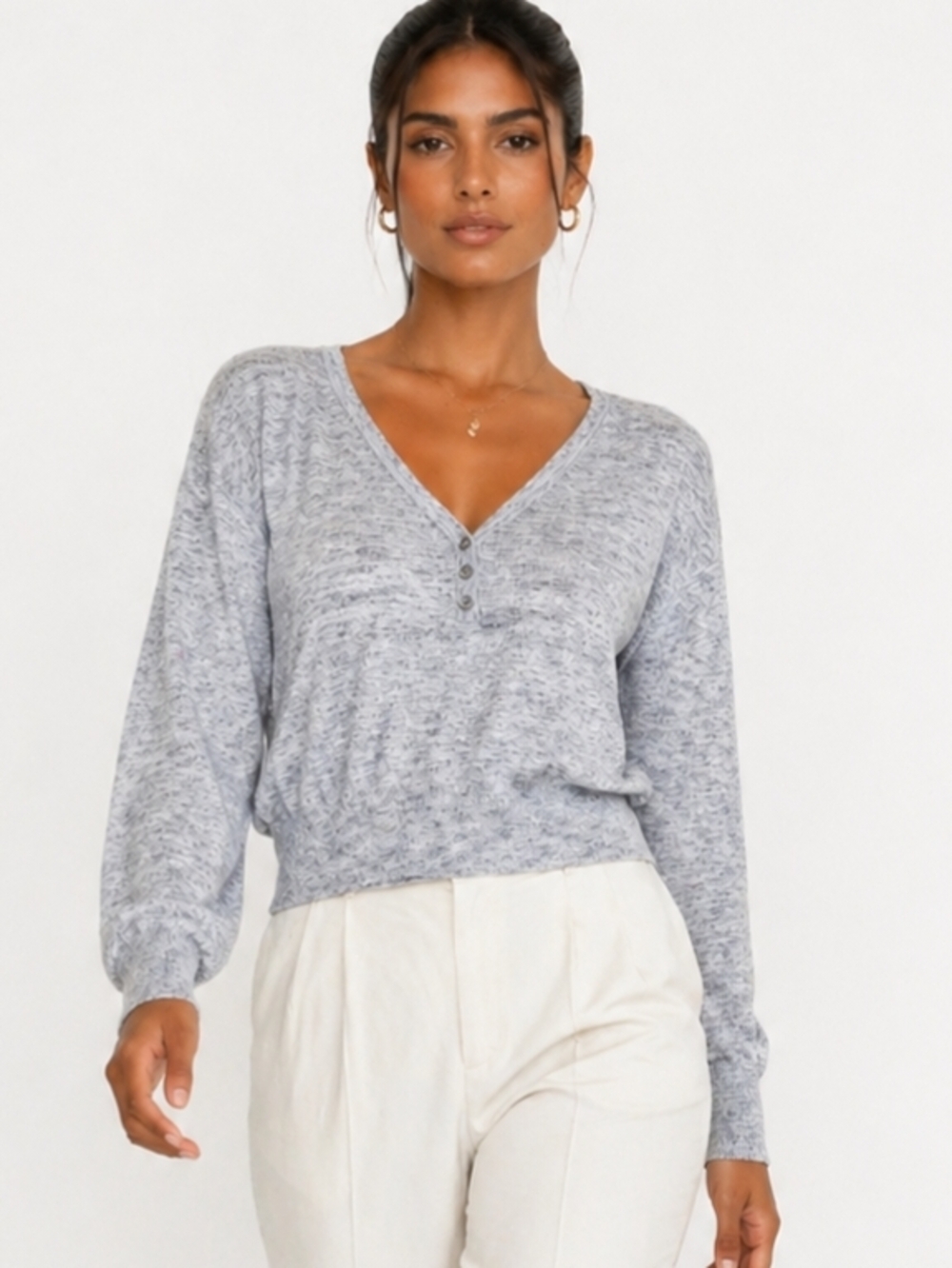 J. Crew Heather Gray V-Neck Button Knit Sweater. Size S.